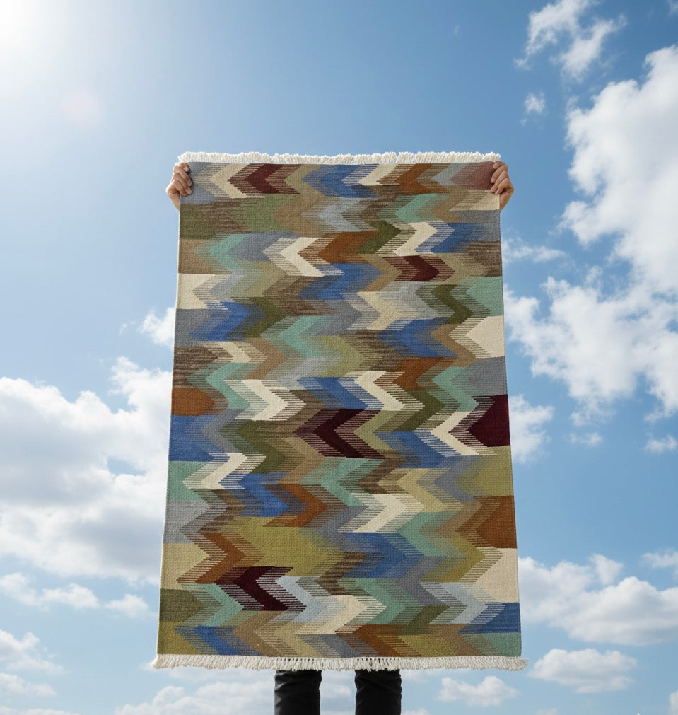 Zigzag Rainbow Kilim Dhurrie