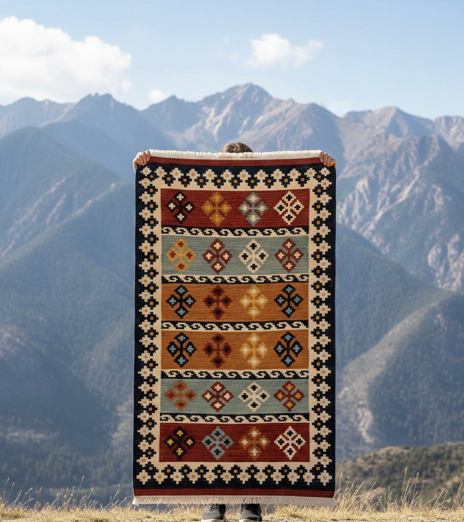 Boho Colorblock Kilim Dhurrie