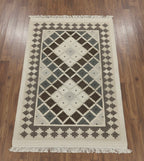 Greyscale Tribal Grid Dhurrie