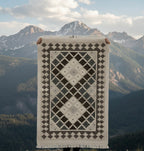 Greyscale Tribal Grid Dhurrie