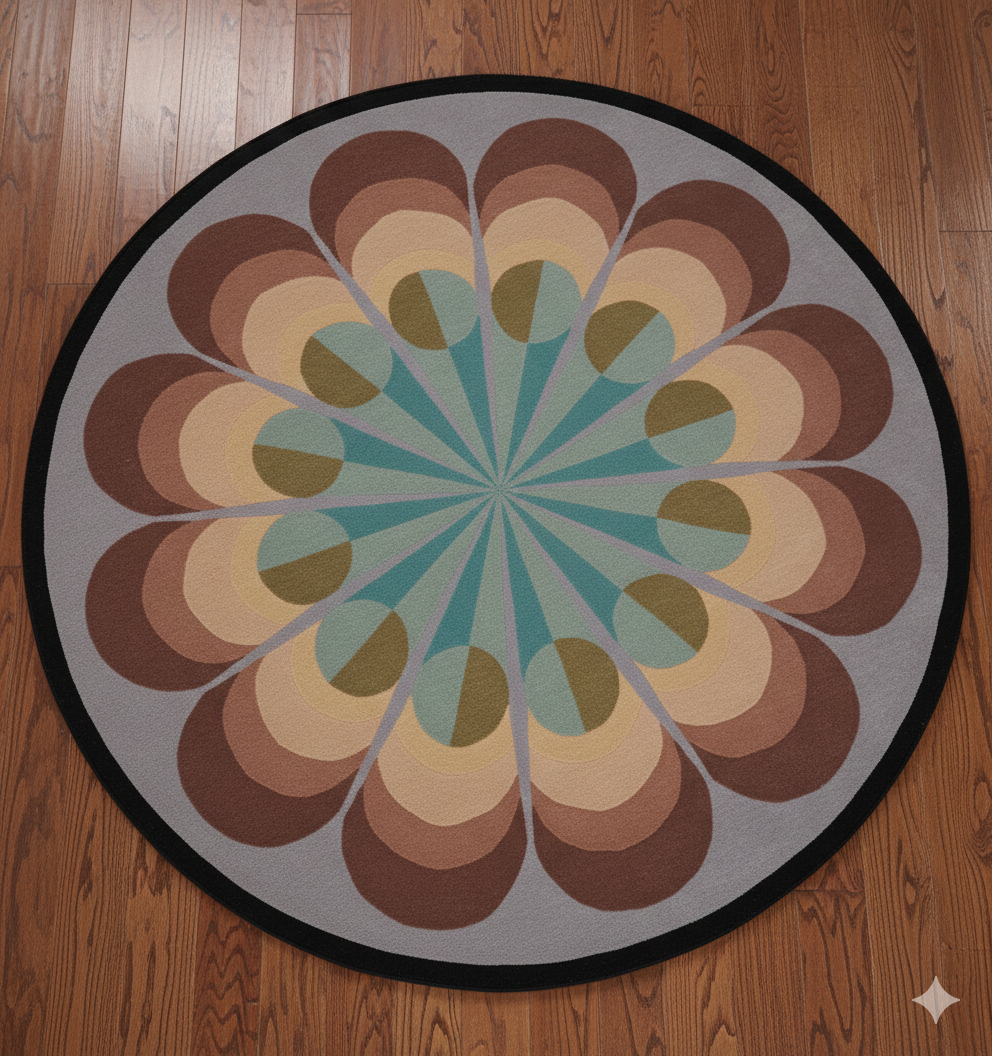 Retro Floral Round Rug