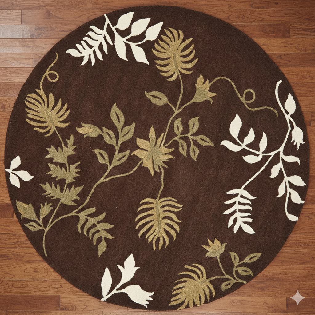 Chocolate Brown & Sage Leaf Area Round Rug