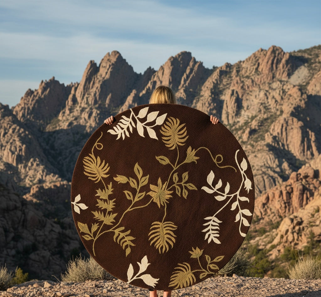 Chocolate Brown & Sage Leaf Area Round Rug