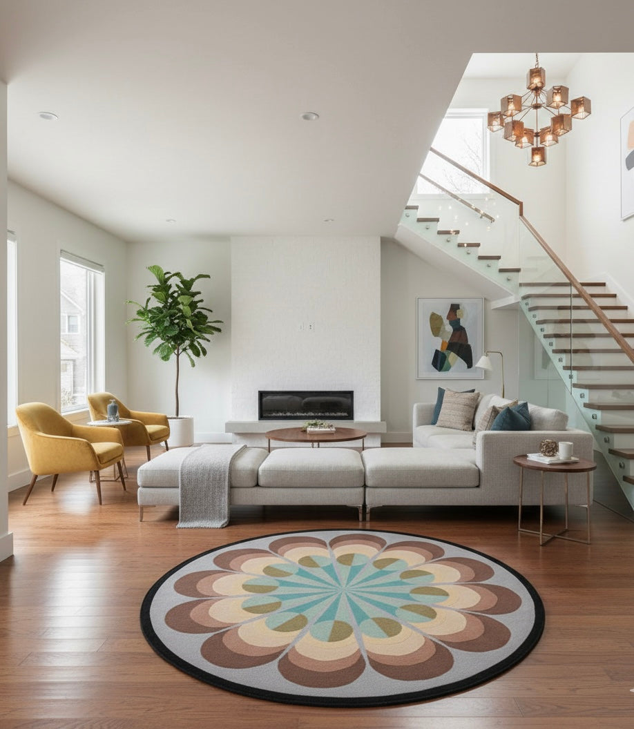 Retro Floral Round Rug