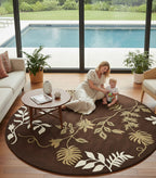 Chocolate Brown & Sage Leaf Area Round Rug