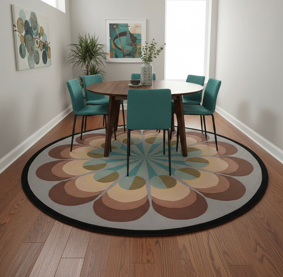 Retro Floral Round Rug