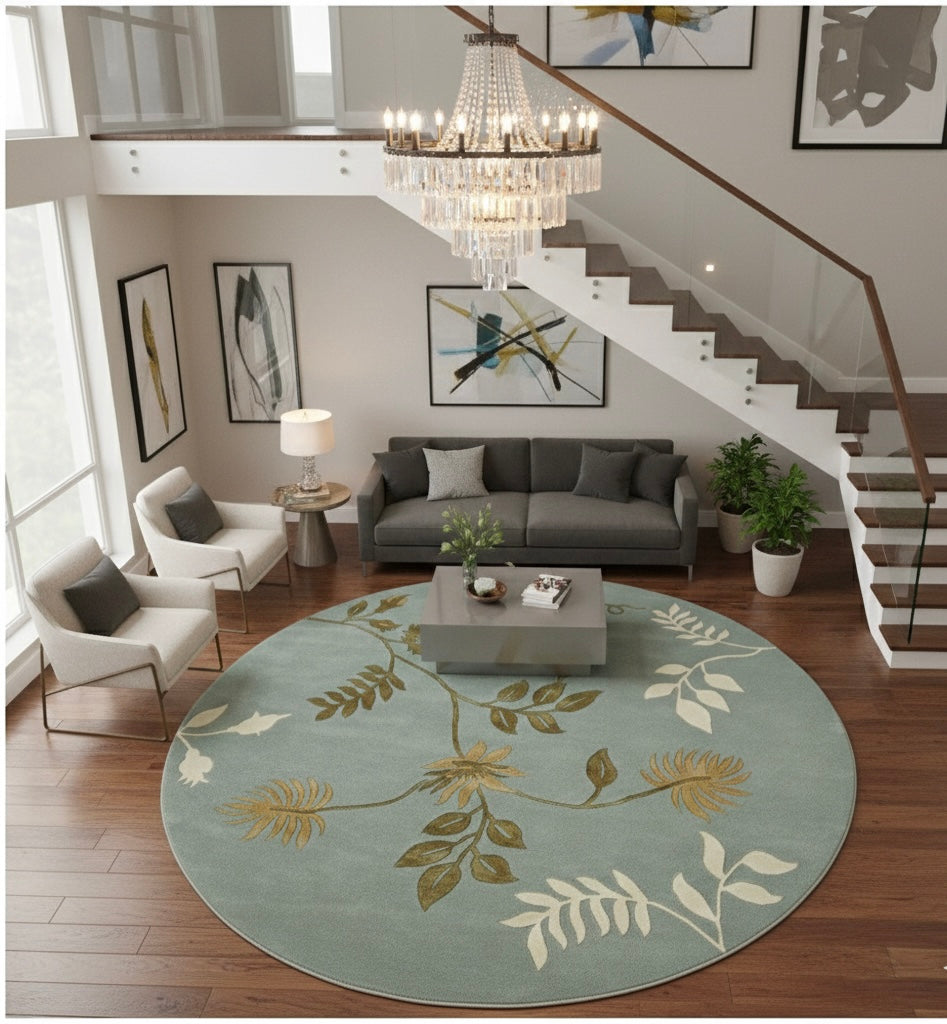 Sage Floral Round Area Rug