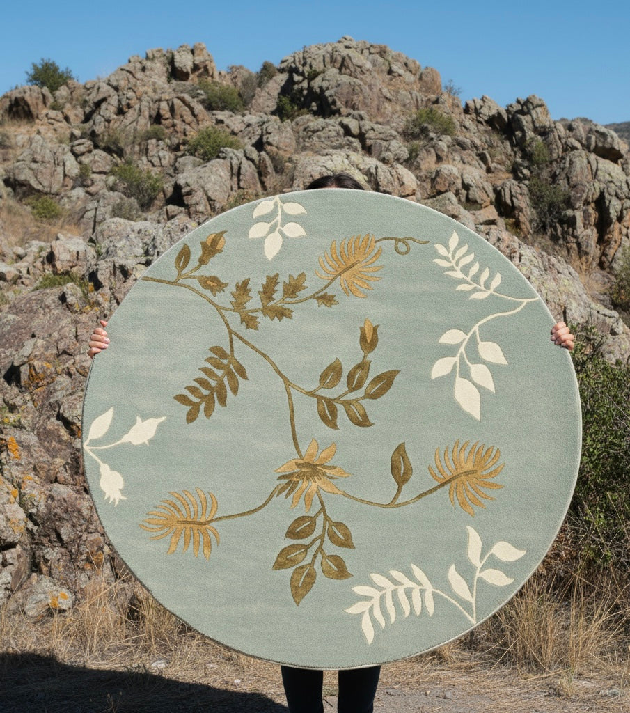 Sage Floral Round Area Rug