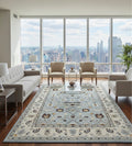 Hand-Tufted Floral Rug in Sky Blue and Cream"