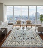 Hand-Tufted Floral Rug in Sky Blue and Cream"
