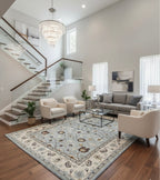 Hand-Tufted Floral Rug in Sky Blue and Cream"