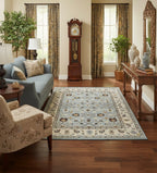 Hand-Tufted Floral Rug in Sky Blue and Cream"