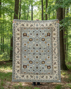 Hand-Tufted Floral Rug in Sky Blue and Cream"