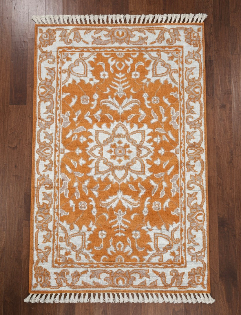 Orange & Cream Traditional Floral Handknotted Rugs
