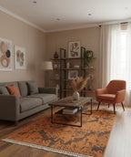 Distressed Amber Damask a Handknotted Rugs