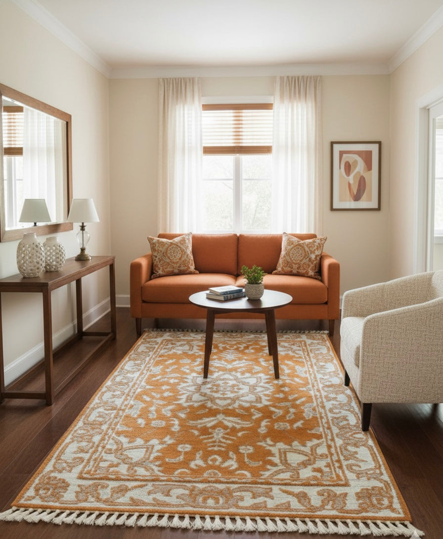 Orange & Cream Traditional Floral Handknotted Rugs