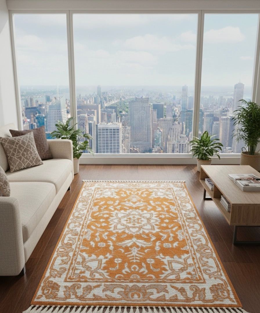 Orange & Cream Traditional Floral Handknotted Rugs