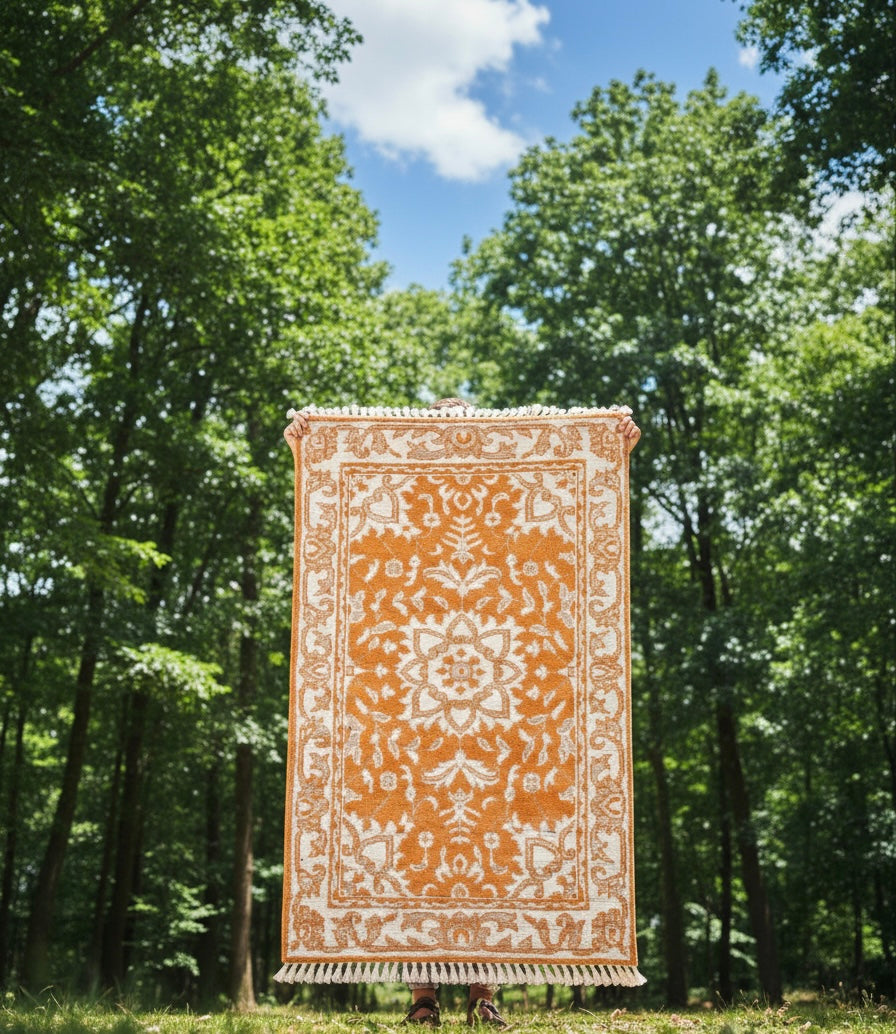 Orange & Cream Traditional Floral Handknotted Rugs
