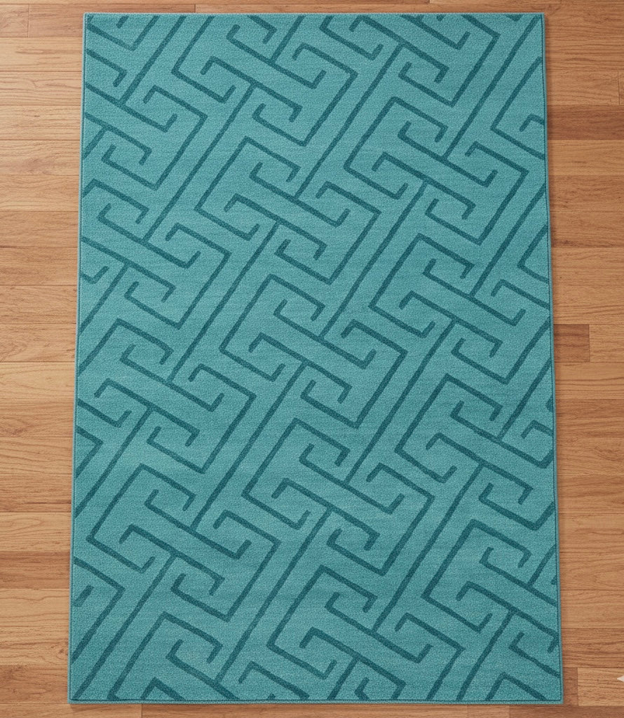 Teal Geometric Labyrinth Handtufted Rugs