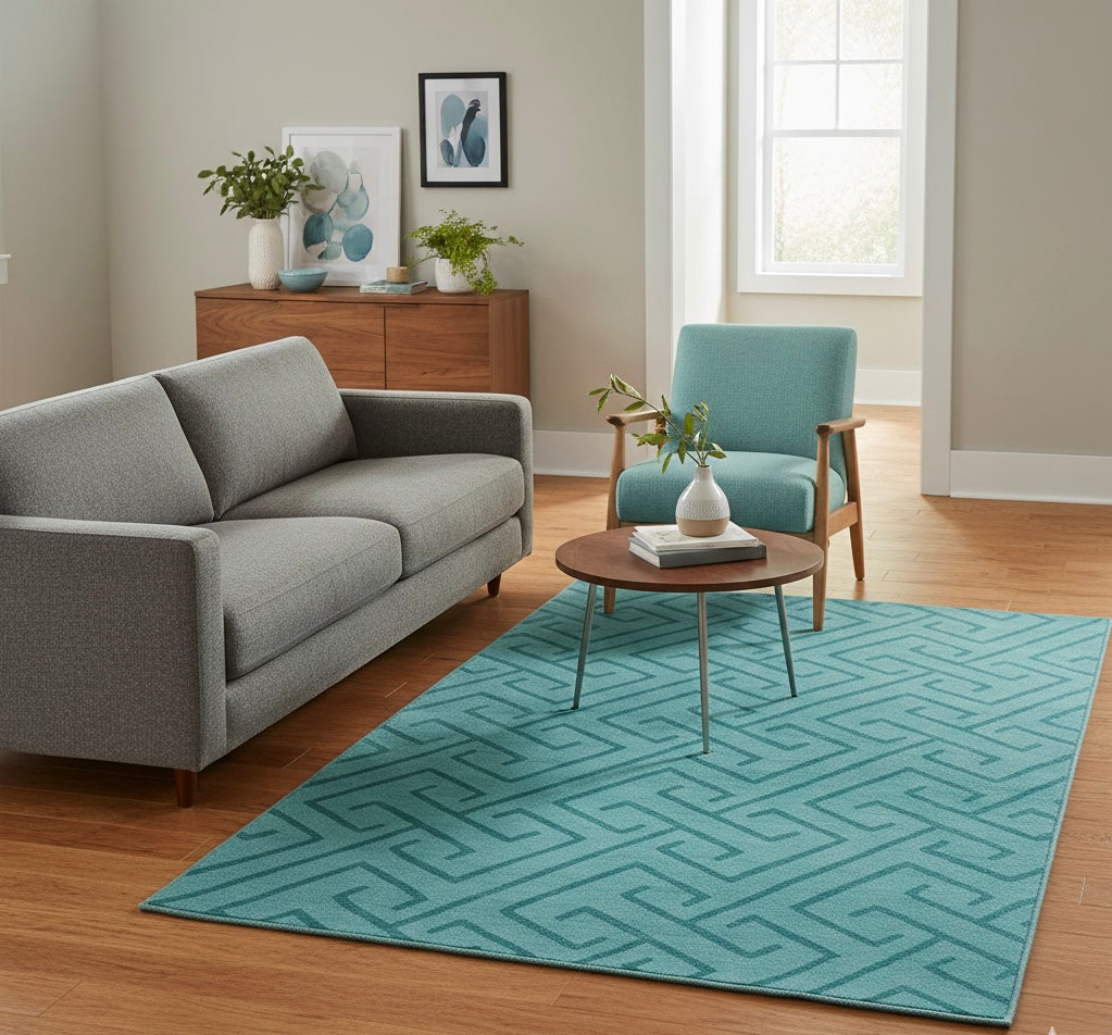 Teal Geometric Labyrinth Handtufted Rugs