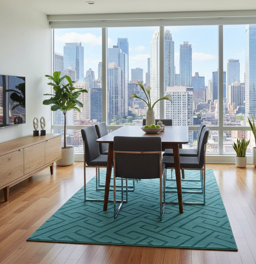 Teal Geometric Labyrinth Handtufted Rugs