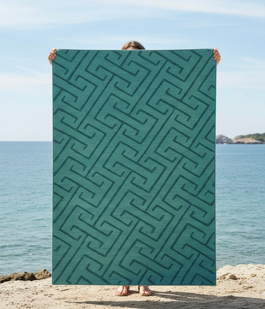 Teal Geometric Labyrinth Handtufted Rugs