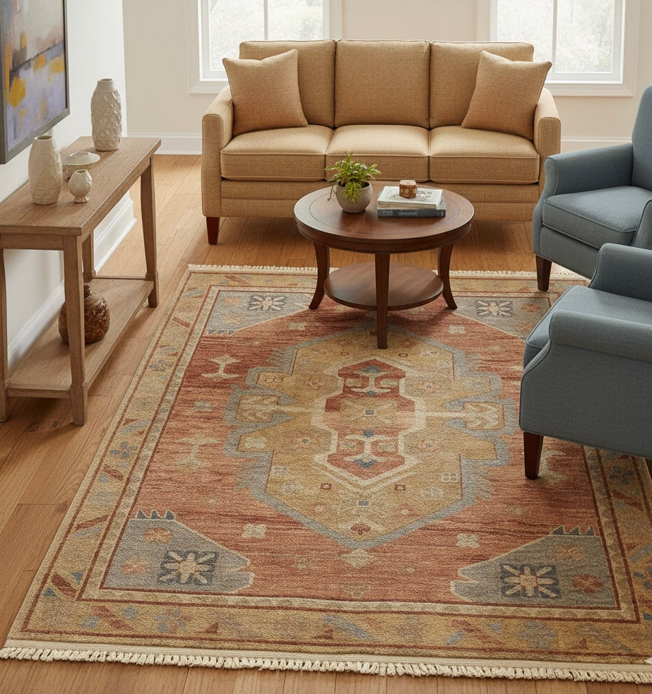 Azure Geometric Medallion Handknotted Rugs