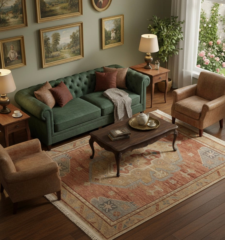 Azure Geometric Medallion Handknotted Rugs