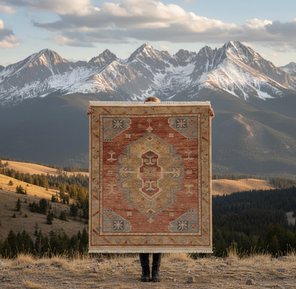 Azure Geometric Medallion Handknotted Rugs