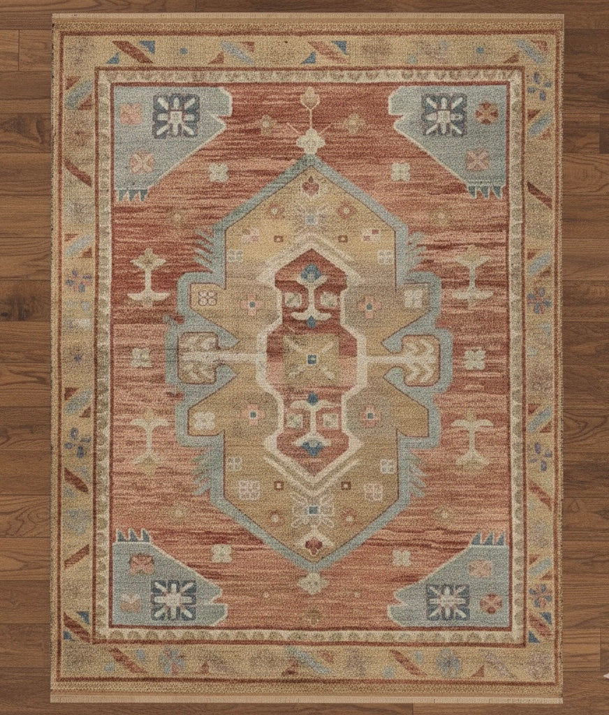 Azure Geometric Medallion Handknotted Rugs