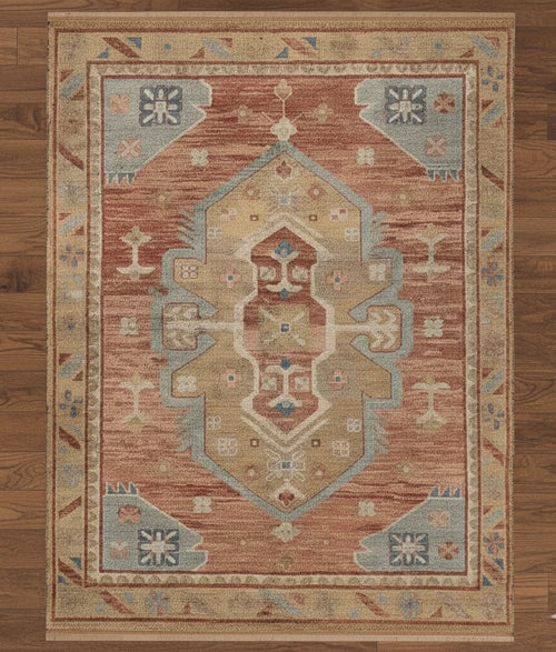 Azure Geometric Medallion Handknotted Rugs