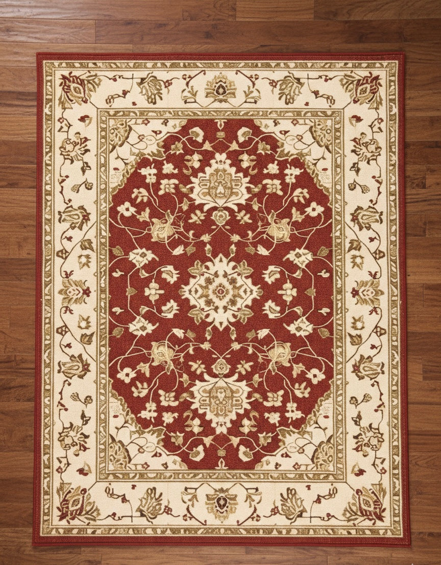 Vintage-Inspired Red and Beige Handtufted Rugs