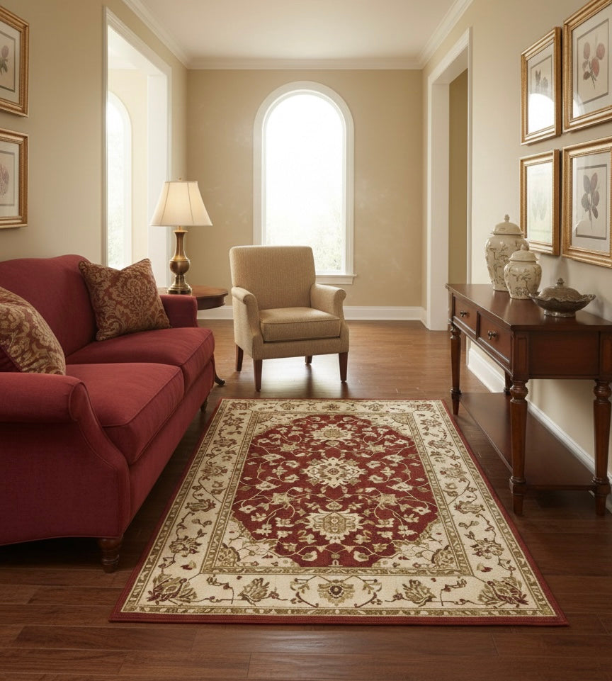 Vintage-Inspired Red and Beige Handtufted Rugs