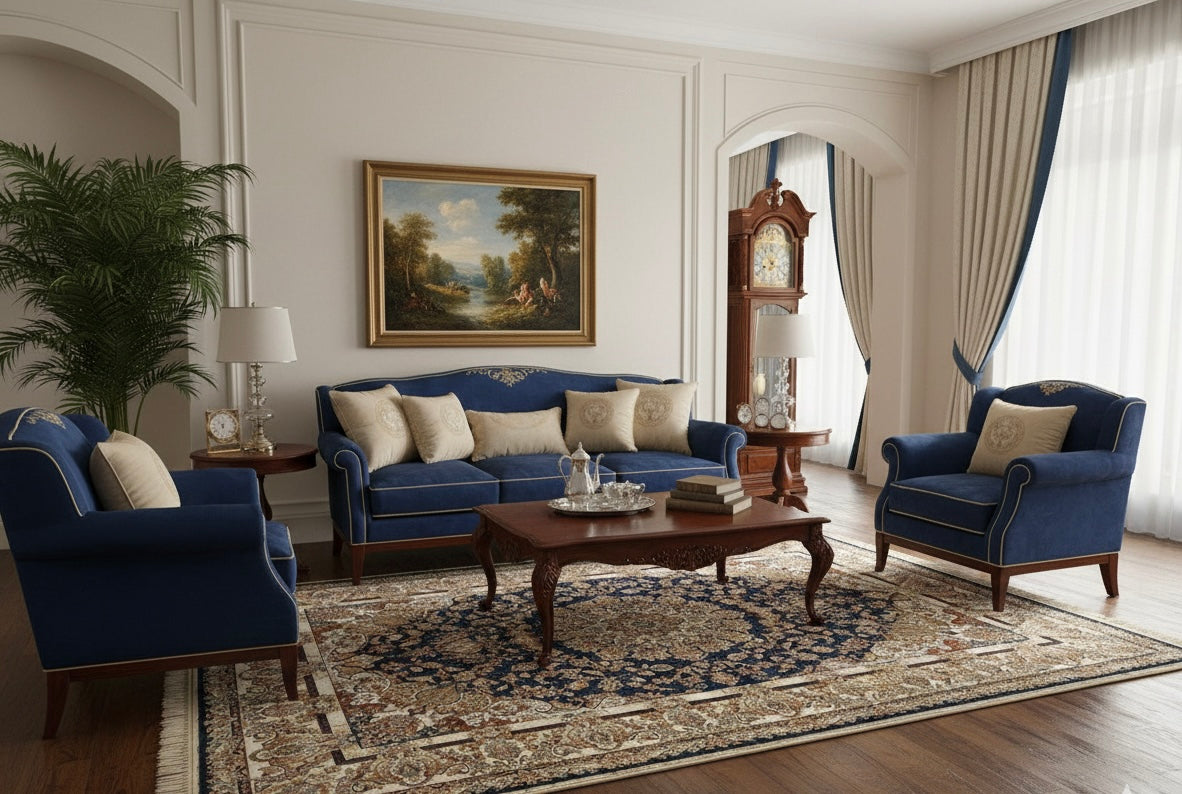 Royal Navy Blue Floral Irani Rugs