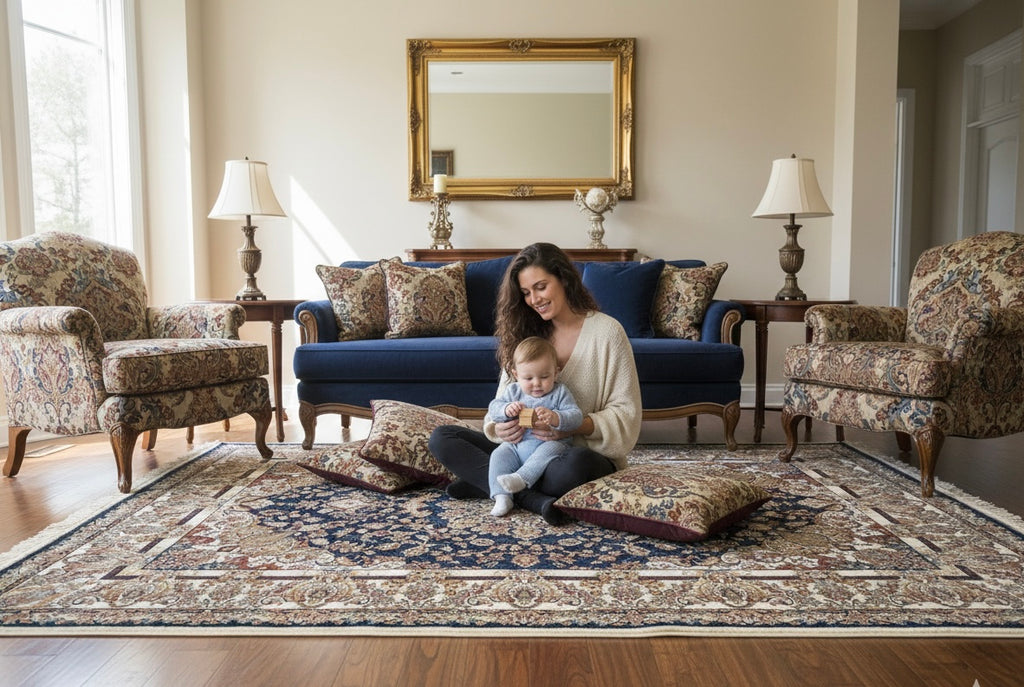 Royal Navy Blue Floral Irani Rugs