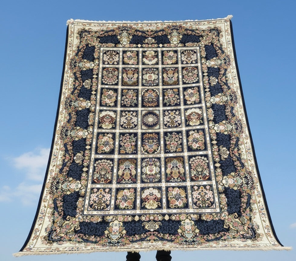 Navy and Cream Intricate Irani Rugs