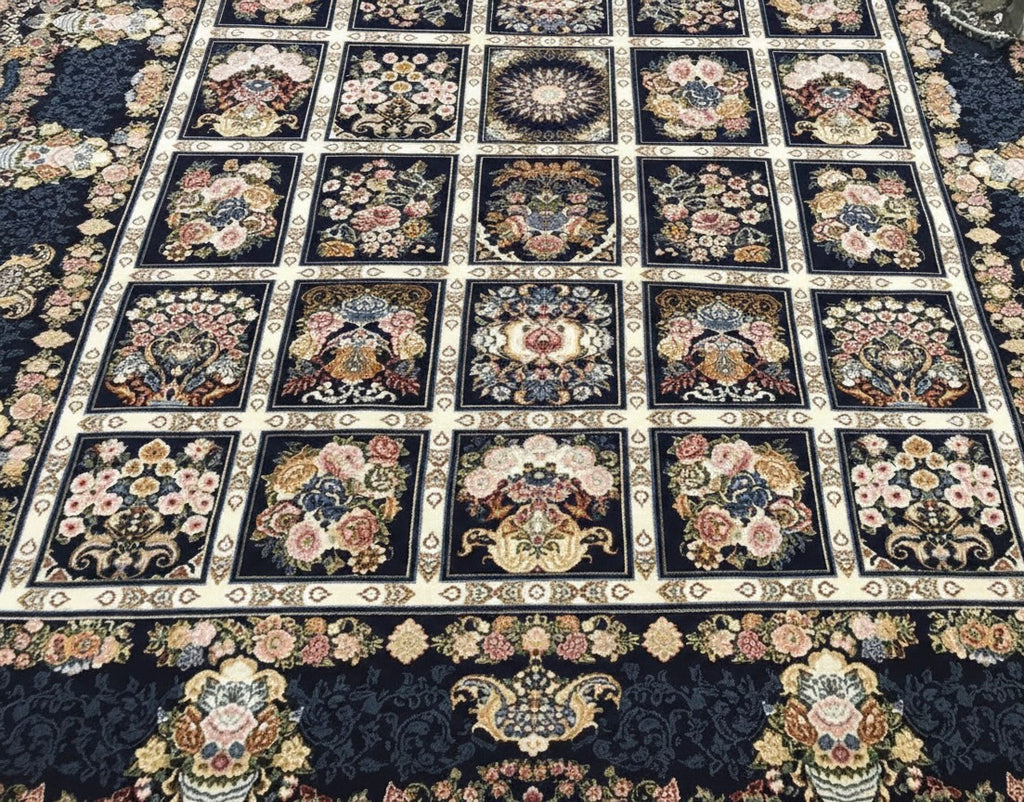 Navy and Cream Intricate Irani Rugs