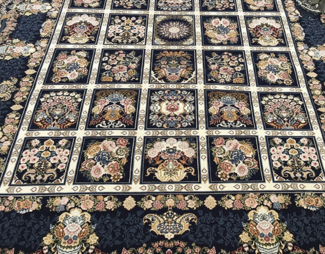 Navy and Cream Intricate Irani Rugs