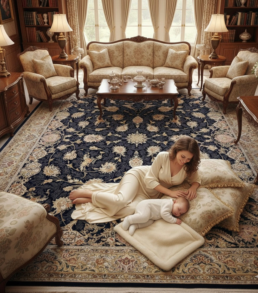 Imperial Navy Silk Irani Rugs