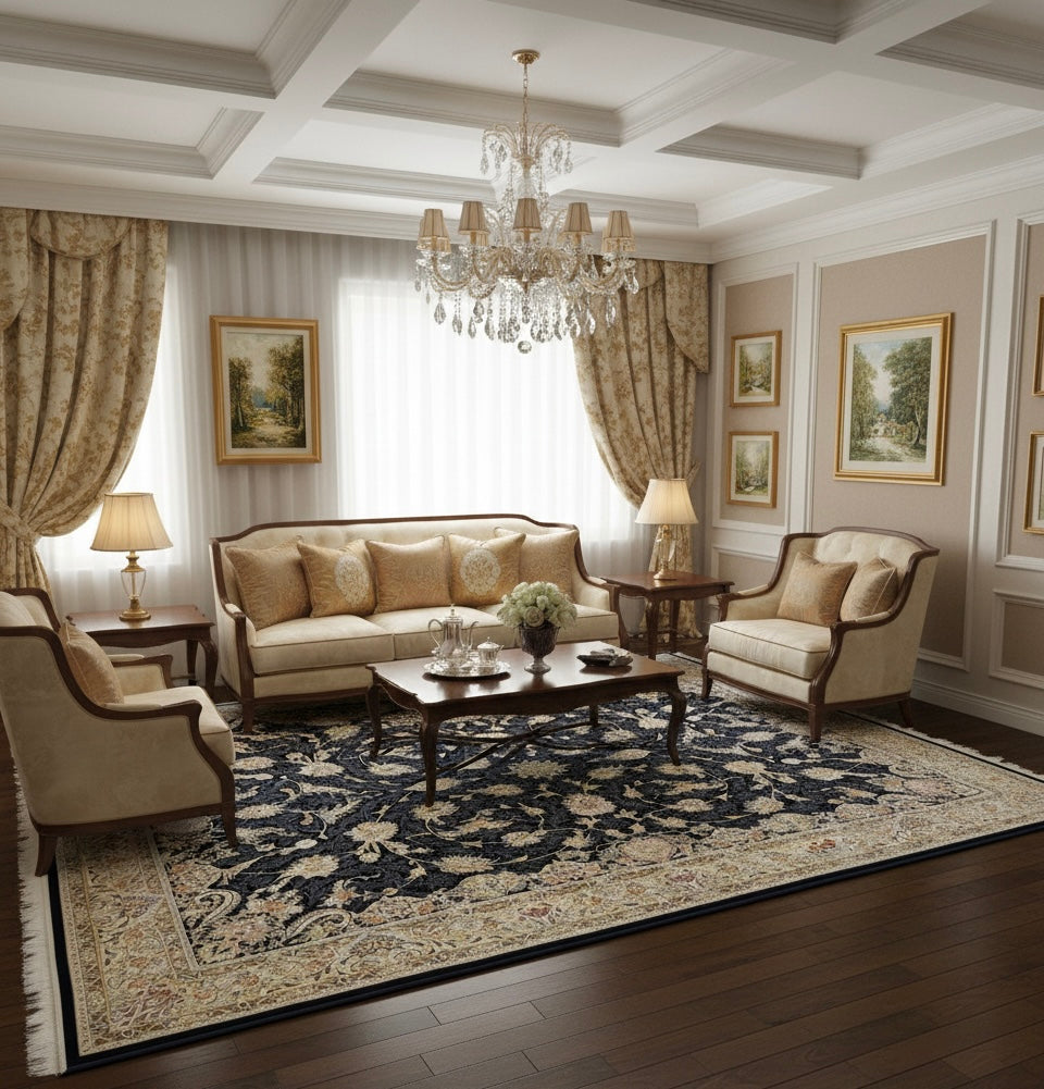 Imperial Navy Silk Irani Rugs