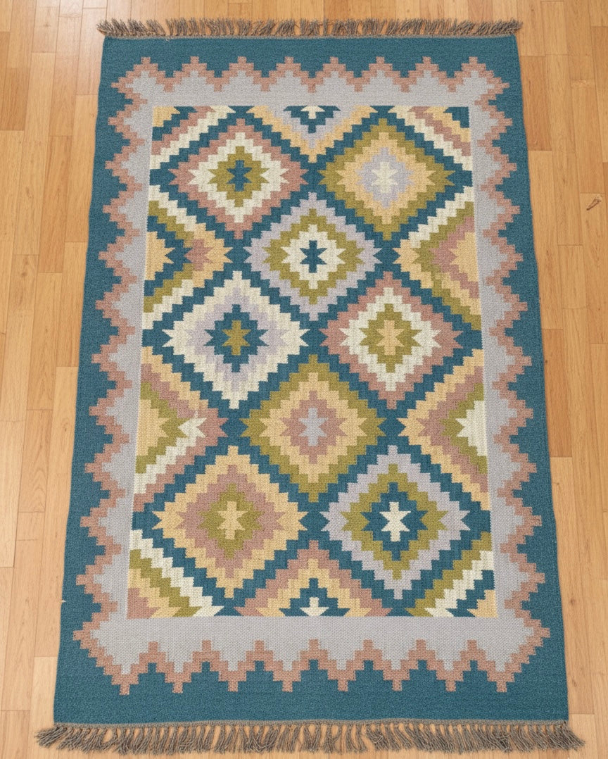 Terracotta & Teal Geometric Kilim