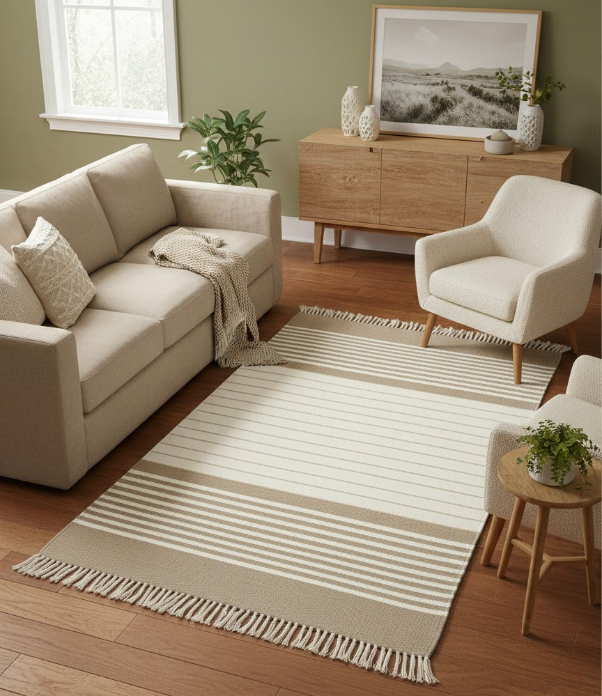 Sand & Salt Linear Flatweave Dhurrie
