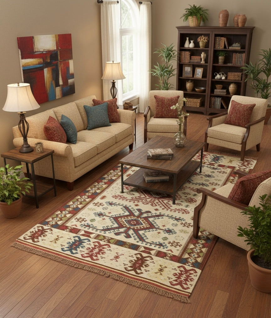 Medallion Cream and Terracota kilim