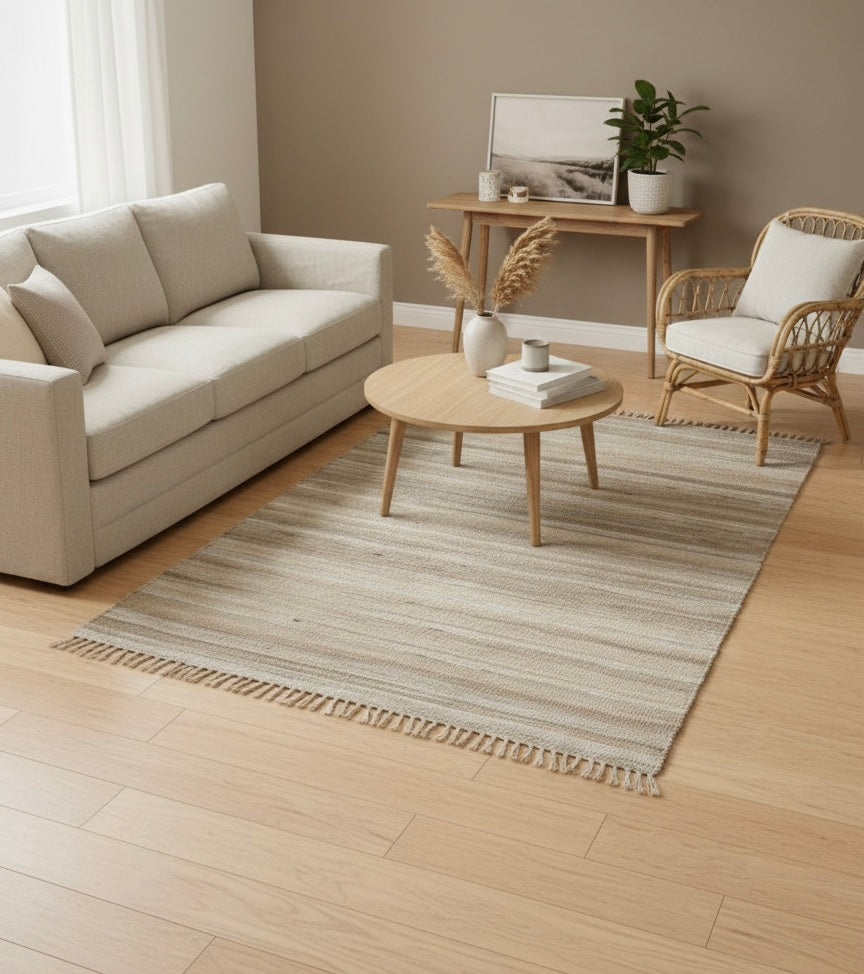 Earth-Toned Jute Fringe Rug