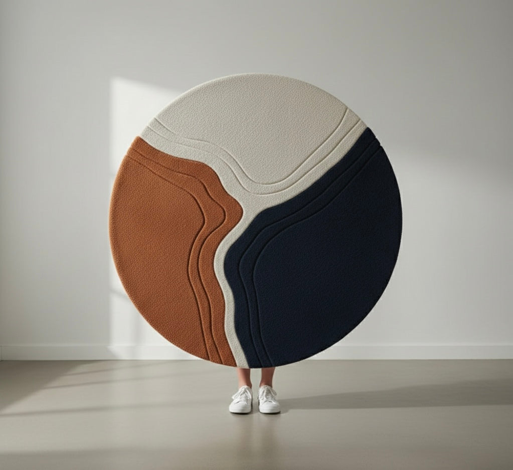 Ochre Distortion Round Rugs