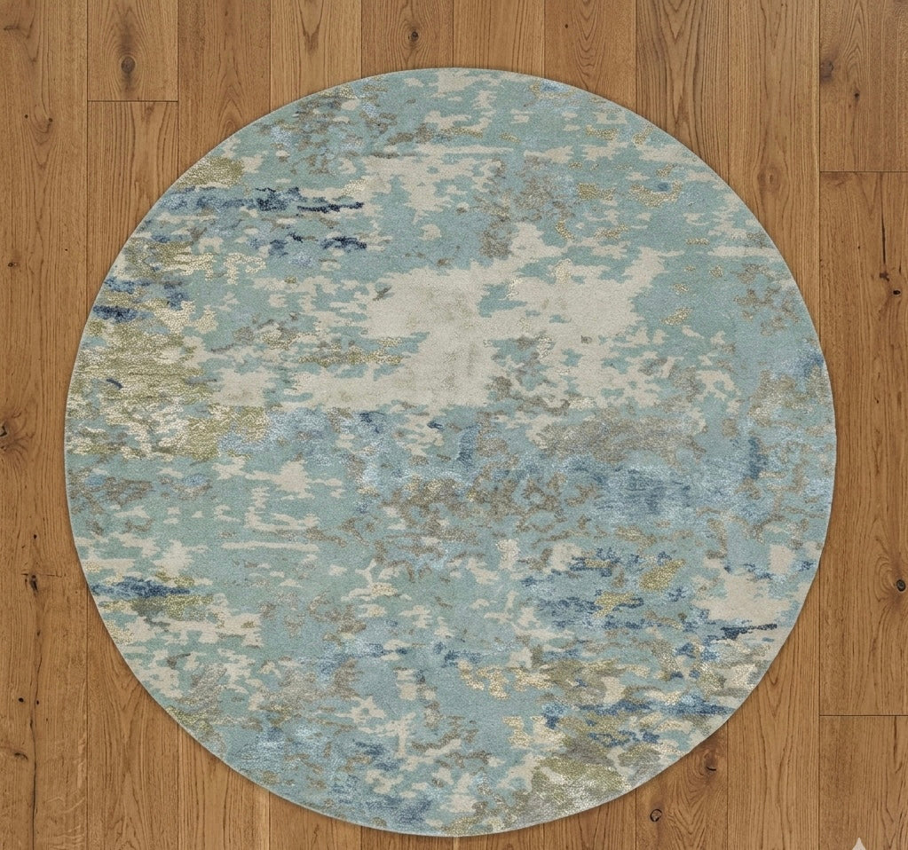Distressed Blue and Sand Circular Area Rug