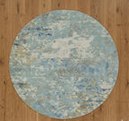 Distressed Blue and Sand Circular Area Rug