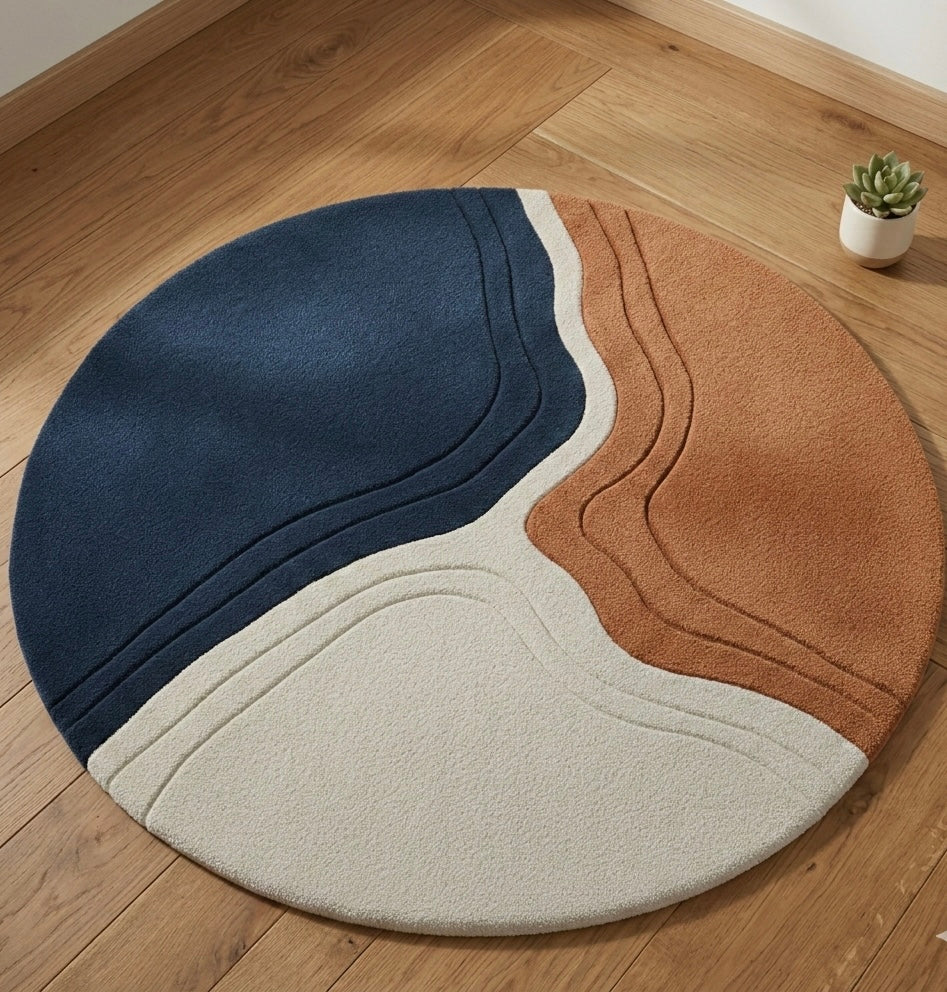 Ochre Distortion Round Rugs