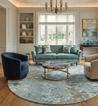 Distressed Blue and Sand Circular Area Rug