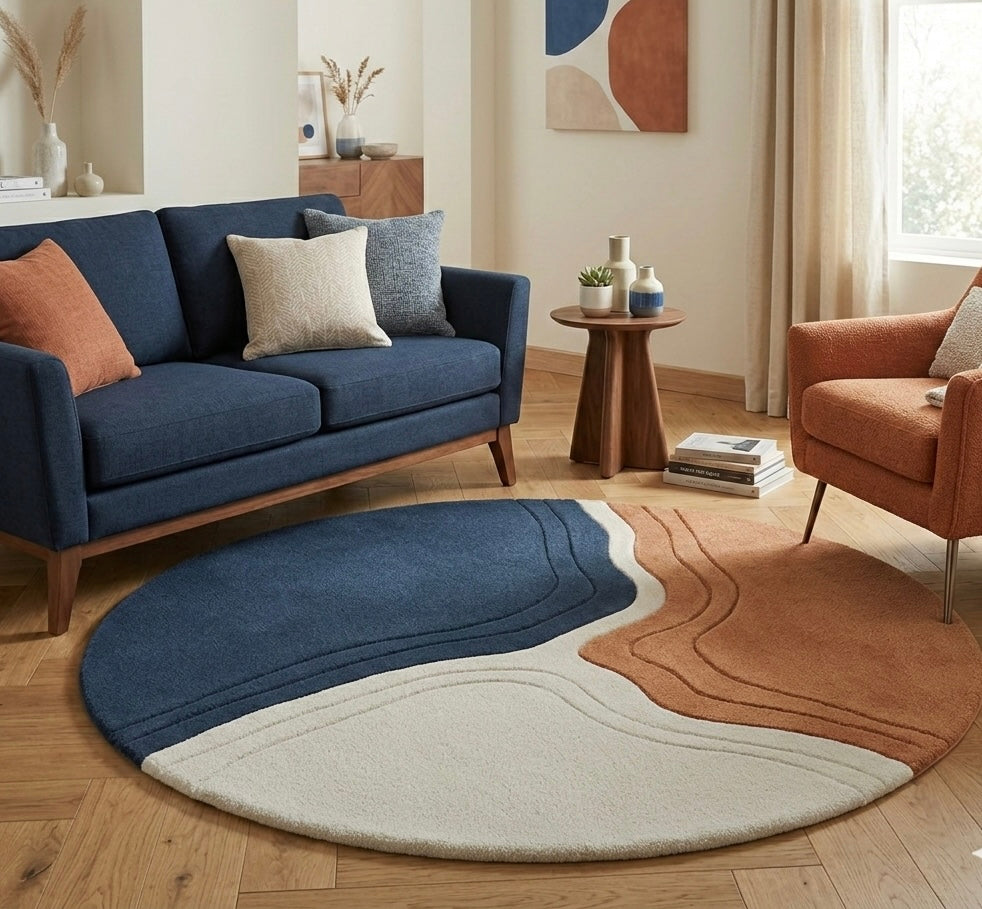 Ochre Distortion Round Rugs